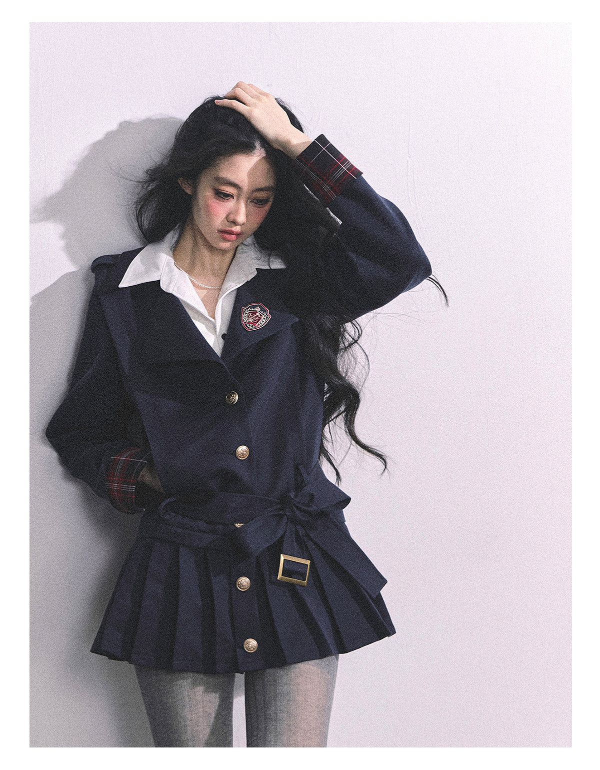 ShaoYeYan Ivy League Prep Student Fake Two-Piece American Long Sleeve Dress