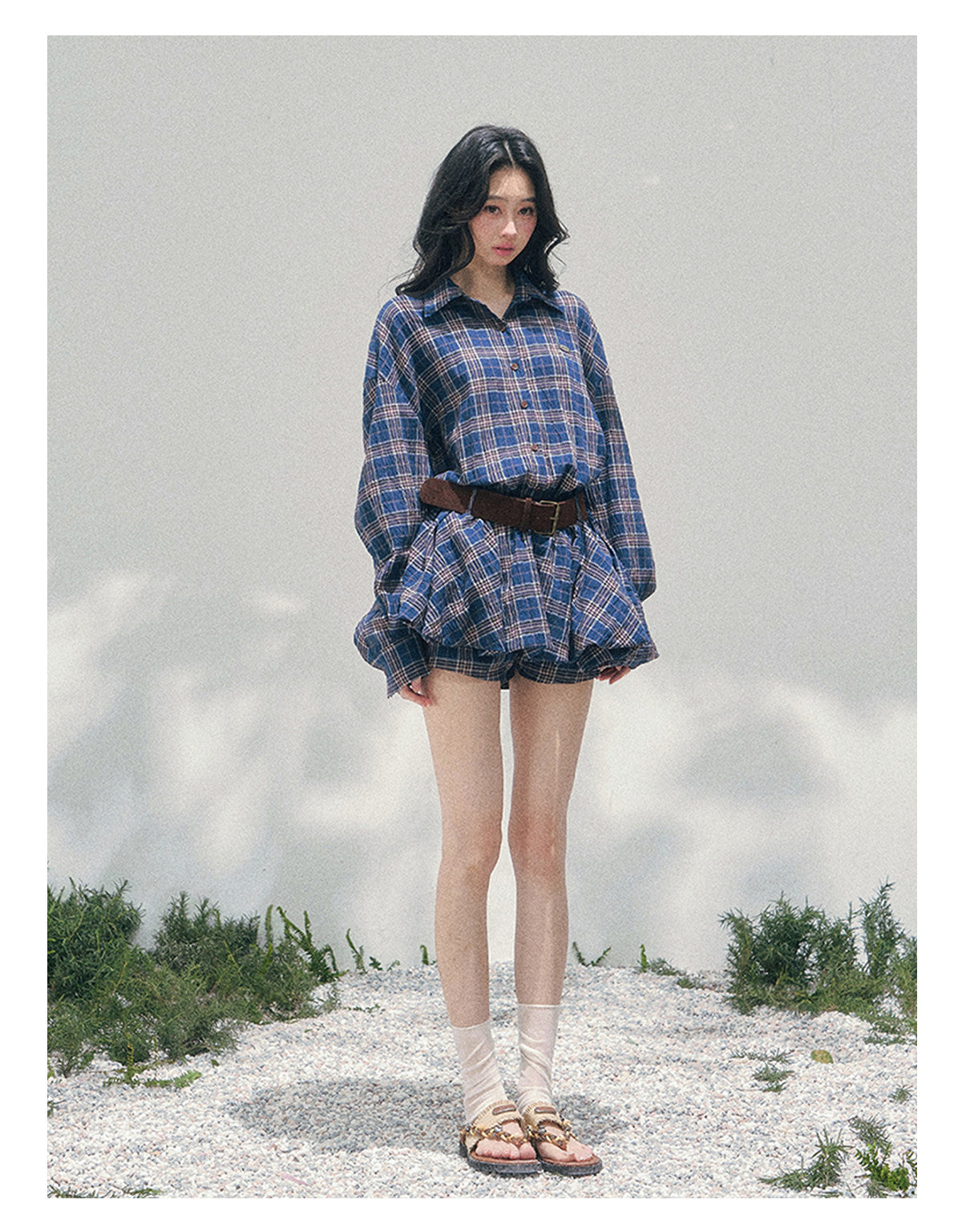 ShaoYeYan Aomalm Rain Traces on Windowpane Plaid Dress