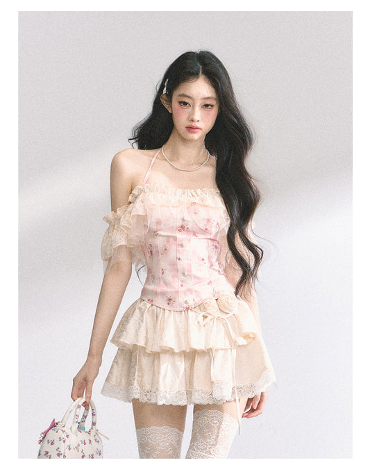 SHAOYEYAN French Lace Floral Halter Top