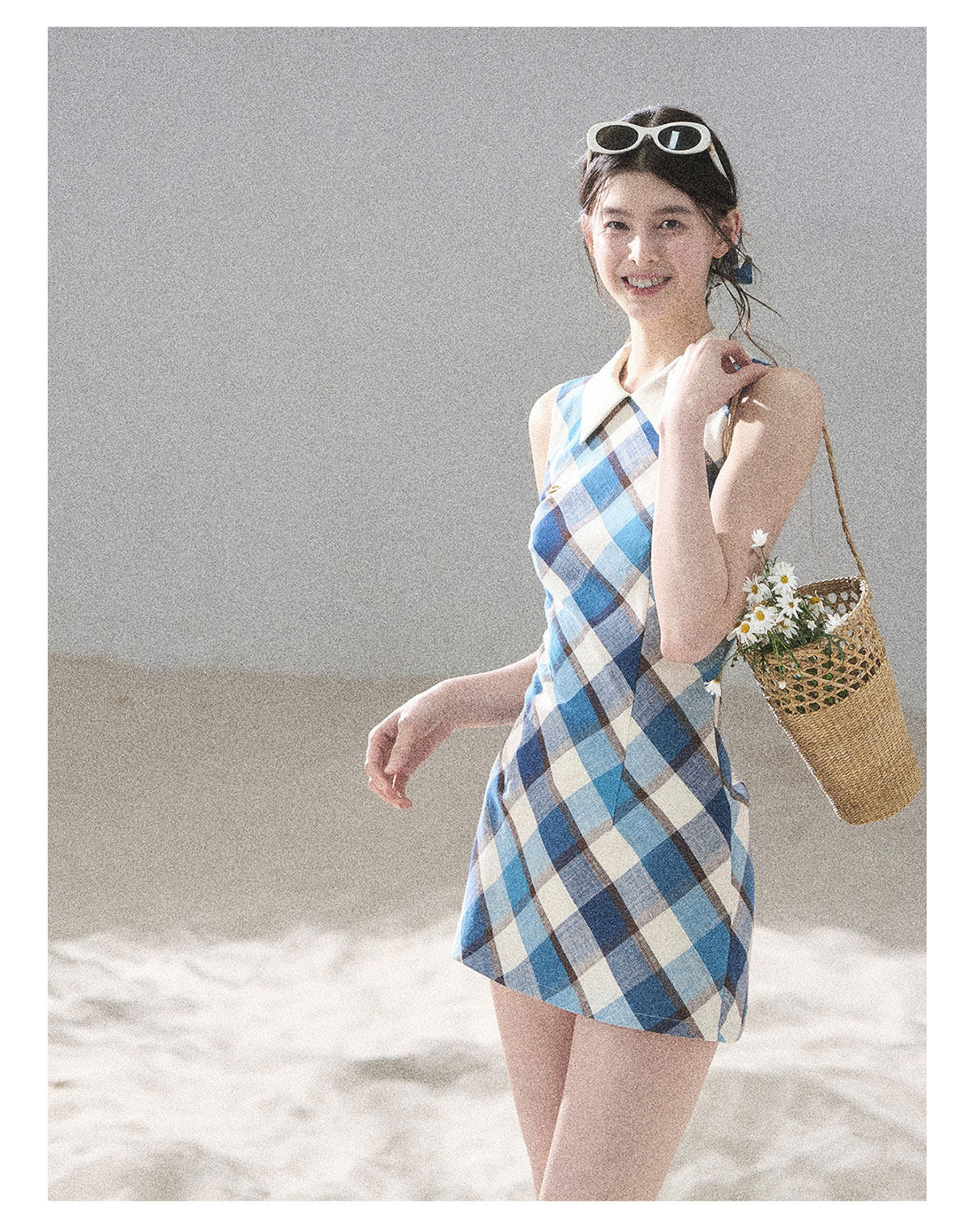 ShaoYeYan Aomalm Seaside Sunset French Polo Collar Argyle Dress