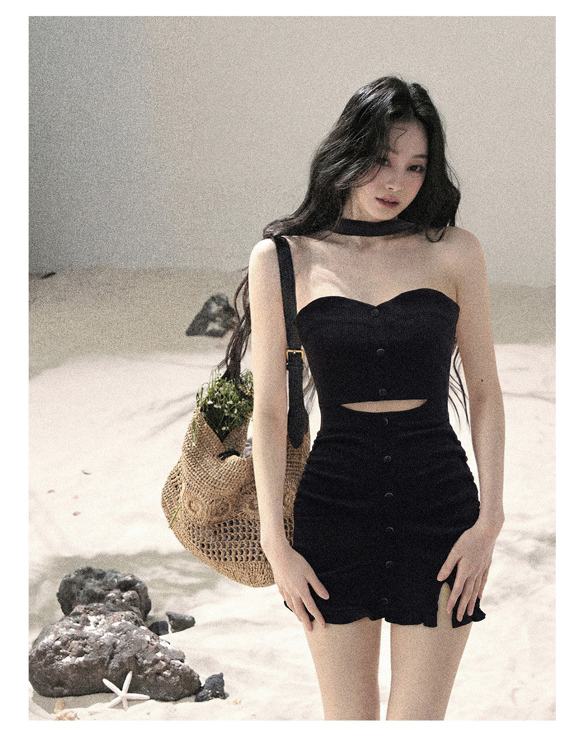 ShaoYeYan Aomalm Gap of Light & Shadow Korean Halter Knit Dress