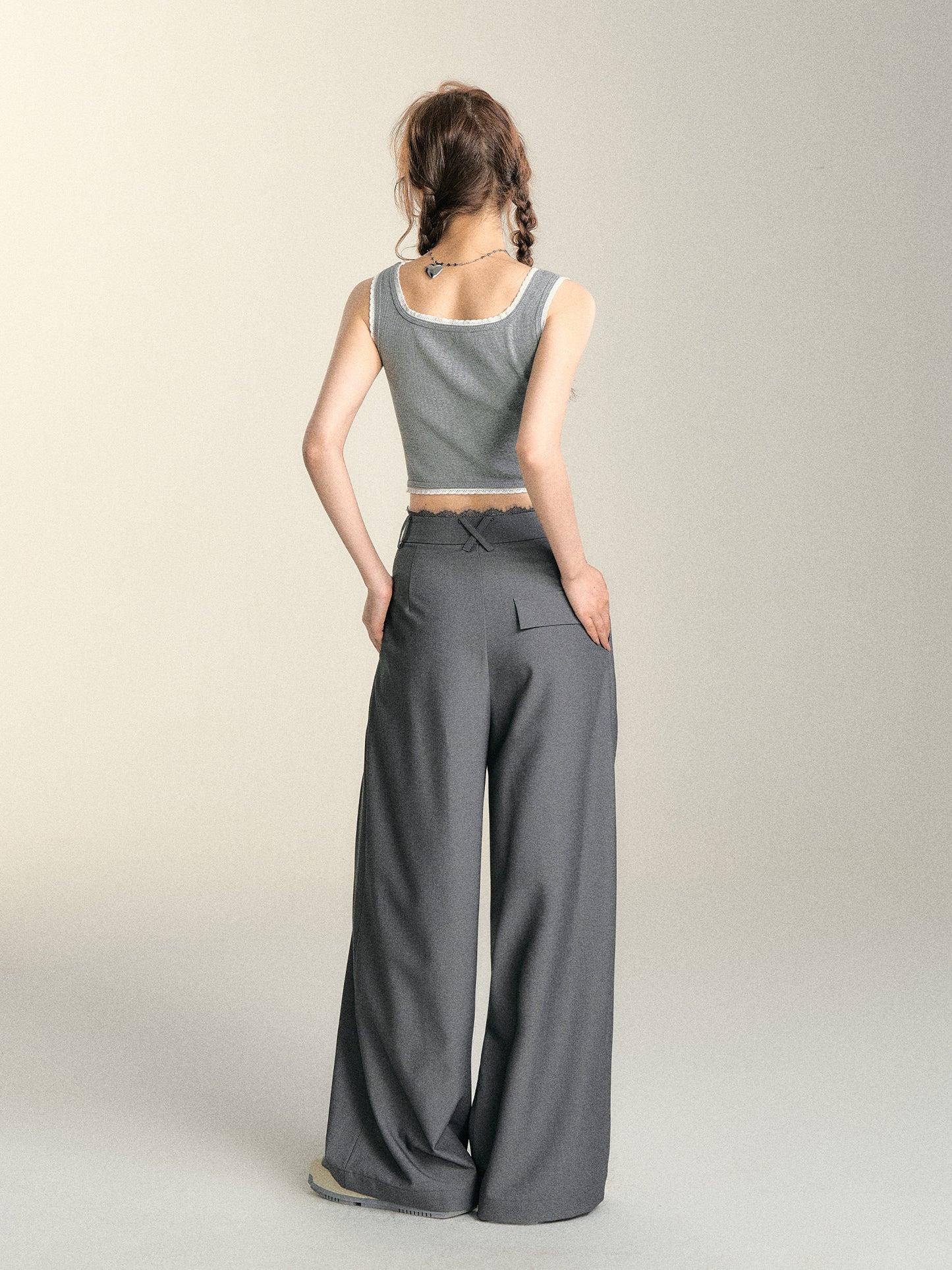 SOMESOWE Lace-Paneled Wide-Leg Trousers