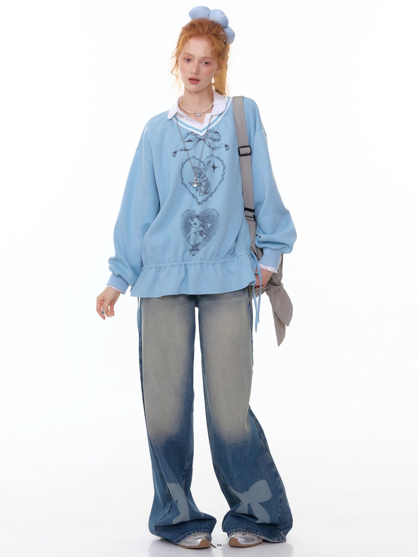 ZiziFei Bow-Print Denim Pants
