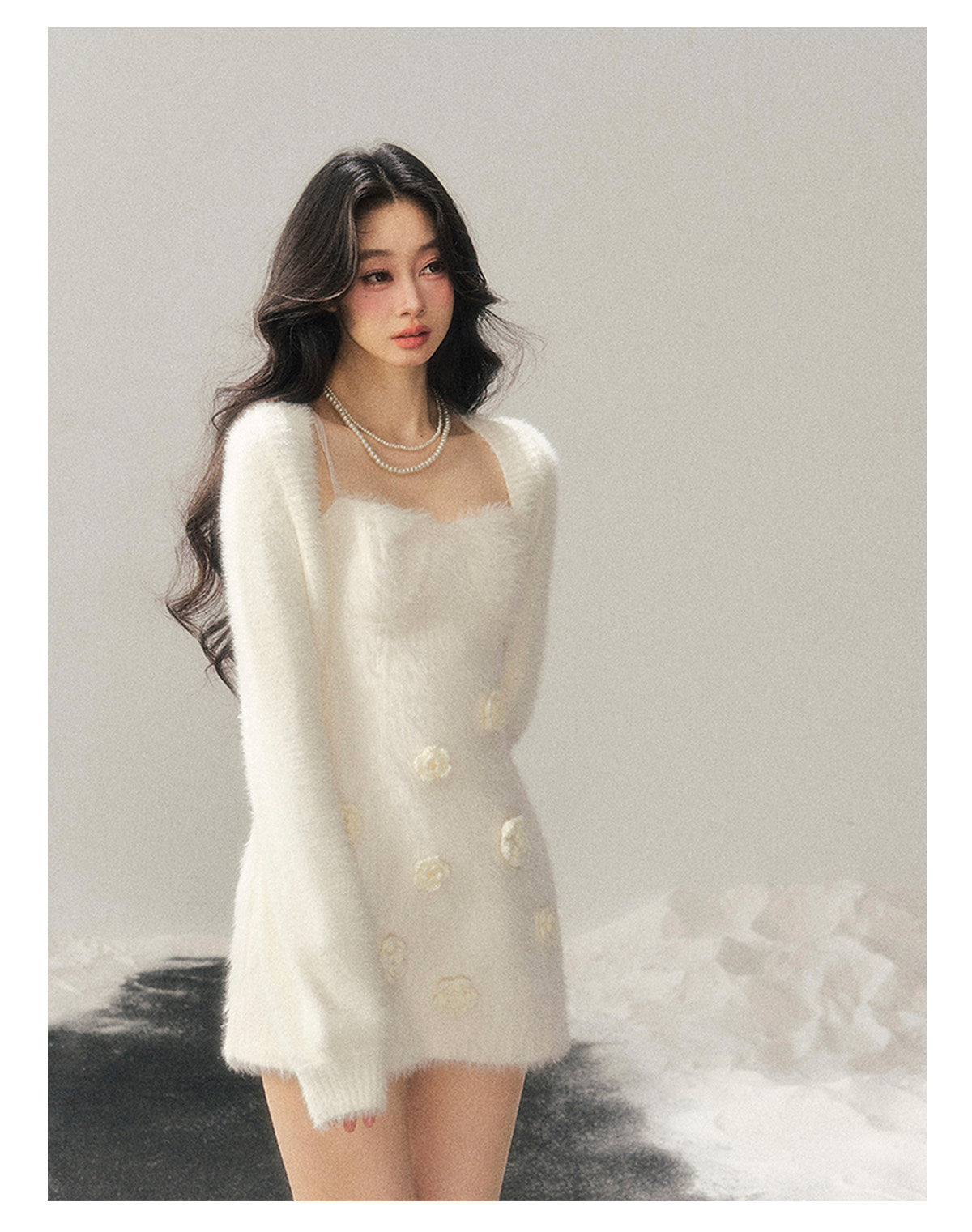 ShaoYeYan Aomalm She Shatters the Frost French 3D Flower Dress