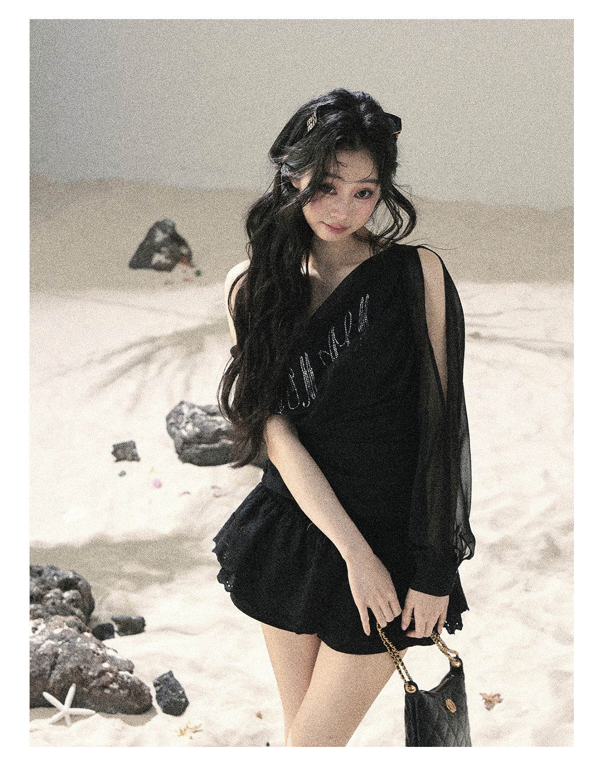ShaoYeYan Aomalm Fragmented Starlight Korean Off-Shoulder Mesh Top