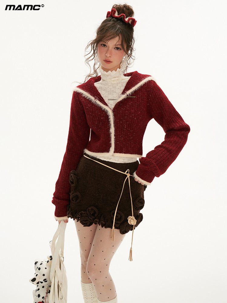MAMC Navy Collar Knit Cardigan