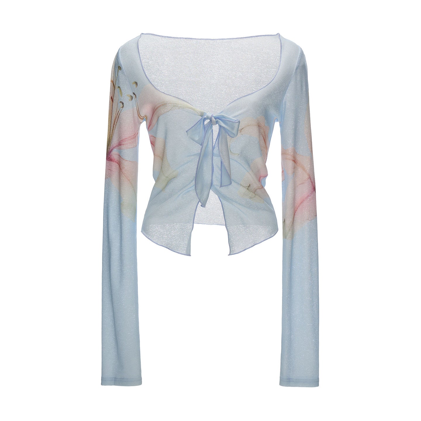 MAMC Sheer Bow Tie Long Sleeve Top
