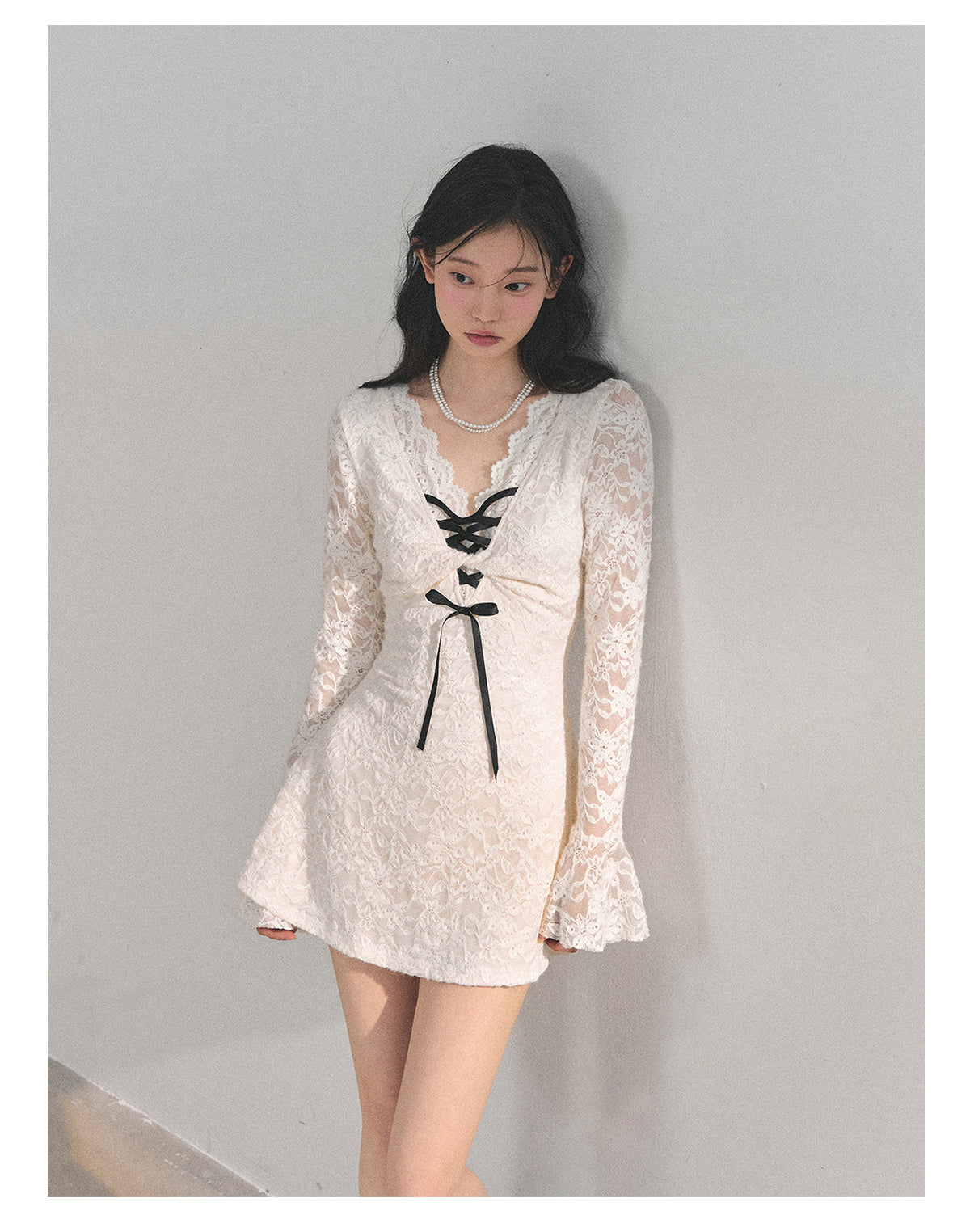 ShaoYeYan Aomalm Listening to Blank Long Sleeve Lace Dress