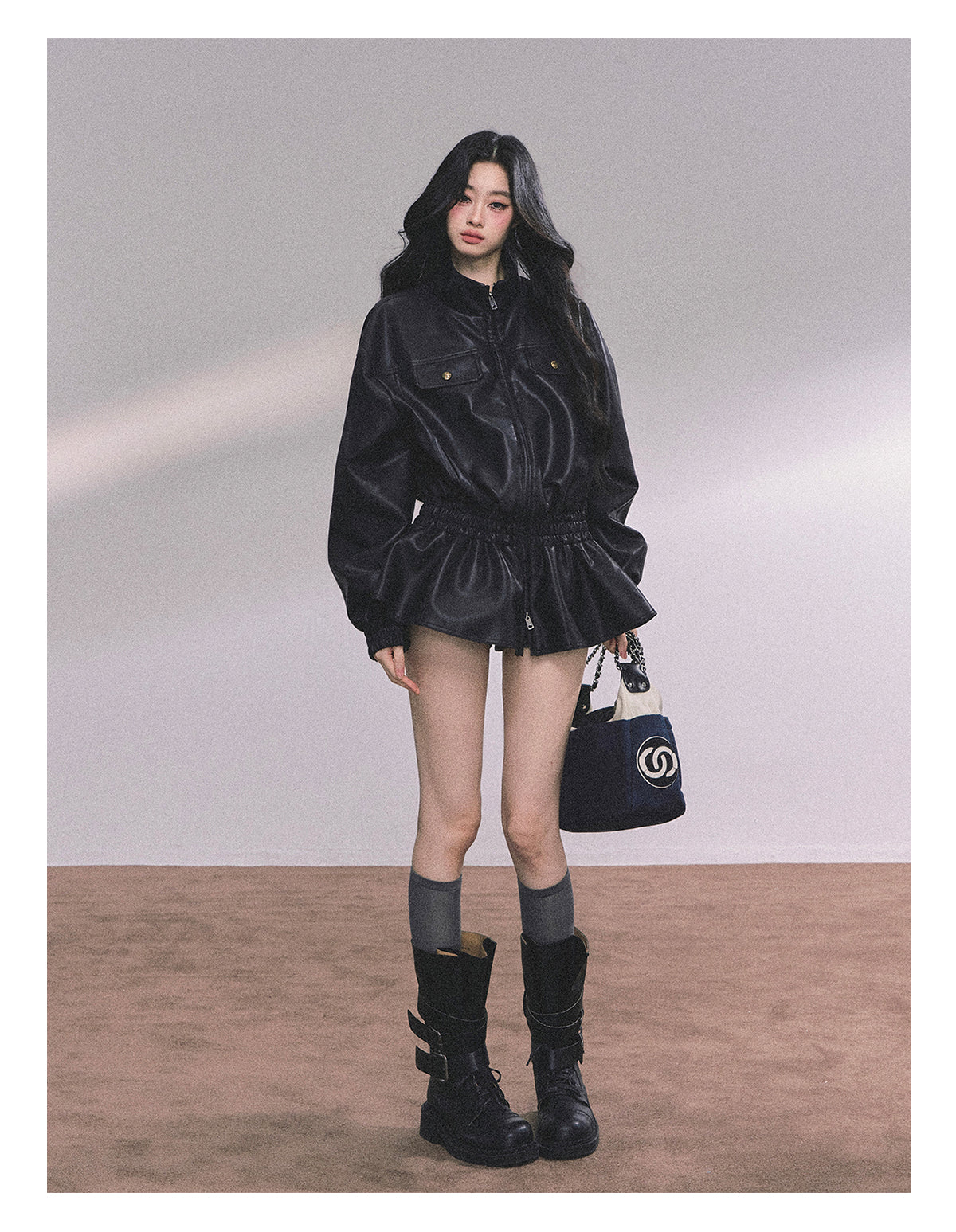 ShaoYeYan Ethiopian Wilderness Loose Fit Biker PU Leather Jacket