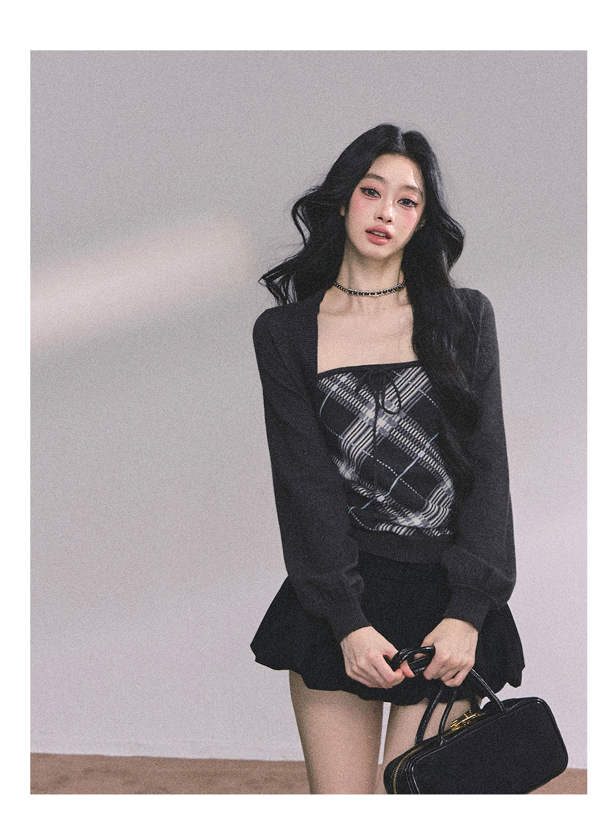 ShaoYeYan Eton Girls High American Plaid Knit Sweater Set