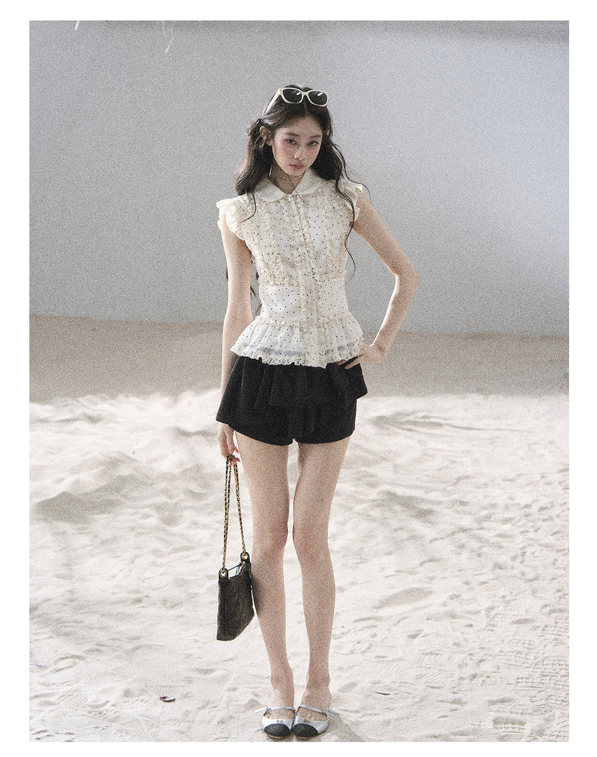 ShaoYeYan Aomalm Maiden's Journey Ruffle French Polka Dot Chiffon Shirt