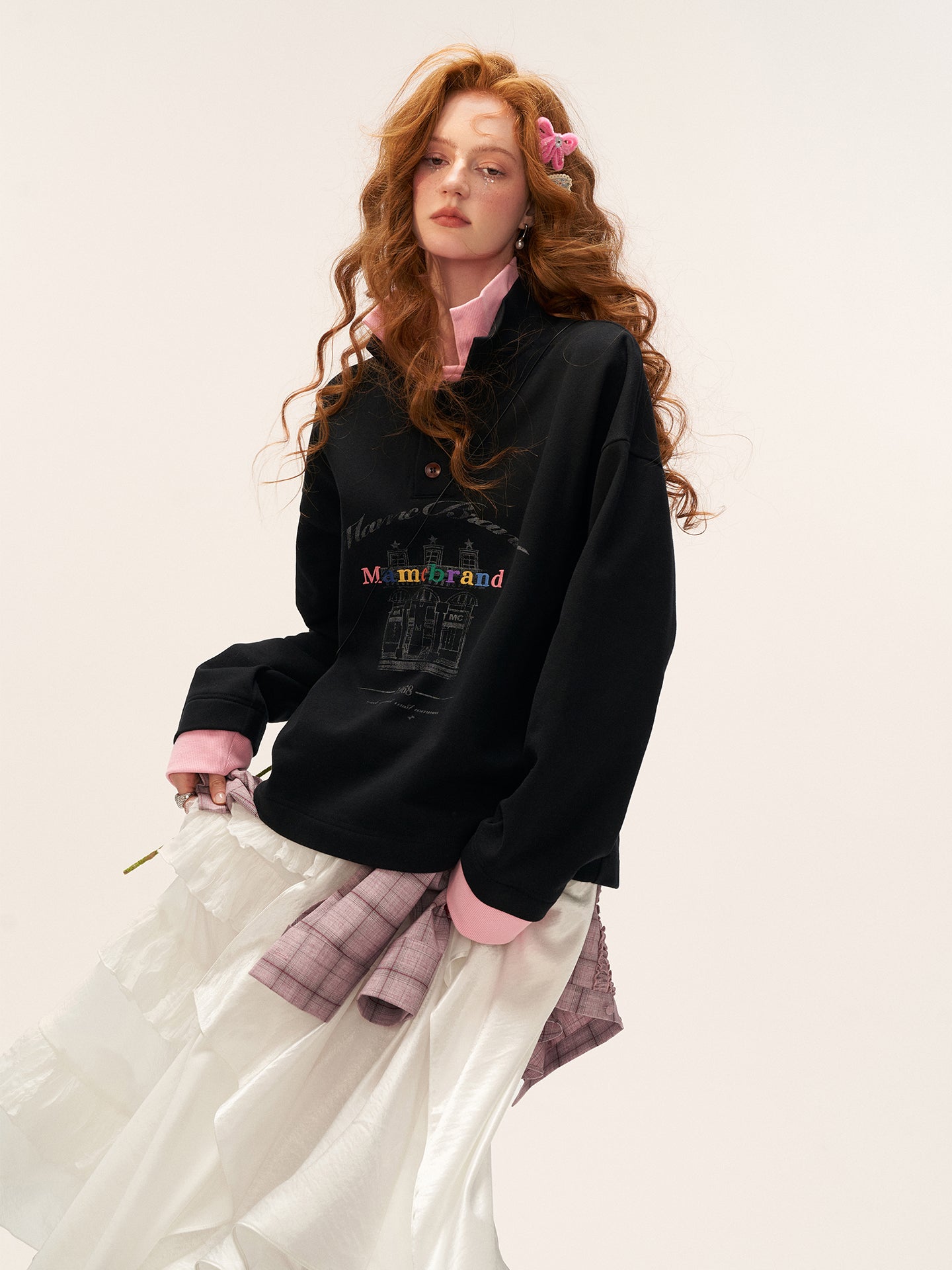 MAMC Fake Two-Layer Button Collar Polo Hoodie