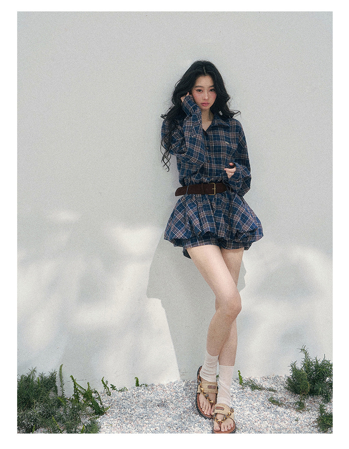ShaoYeYan Aomalm Rain Traces on Windowpane Plaid Dress