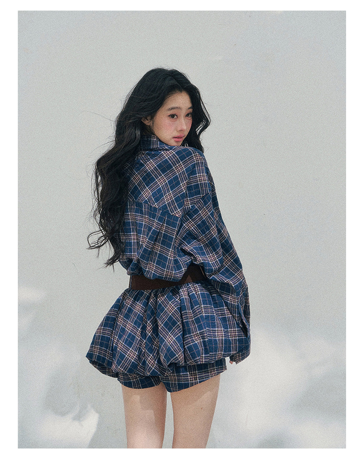 ShaoYeYan Aomalm Rain Traces on Windowpane Plaid Dress