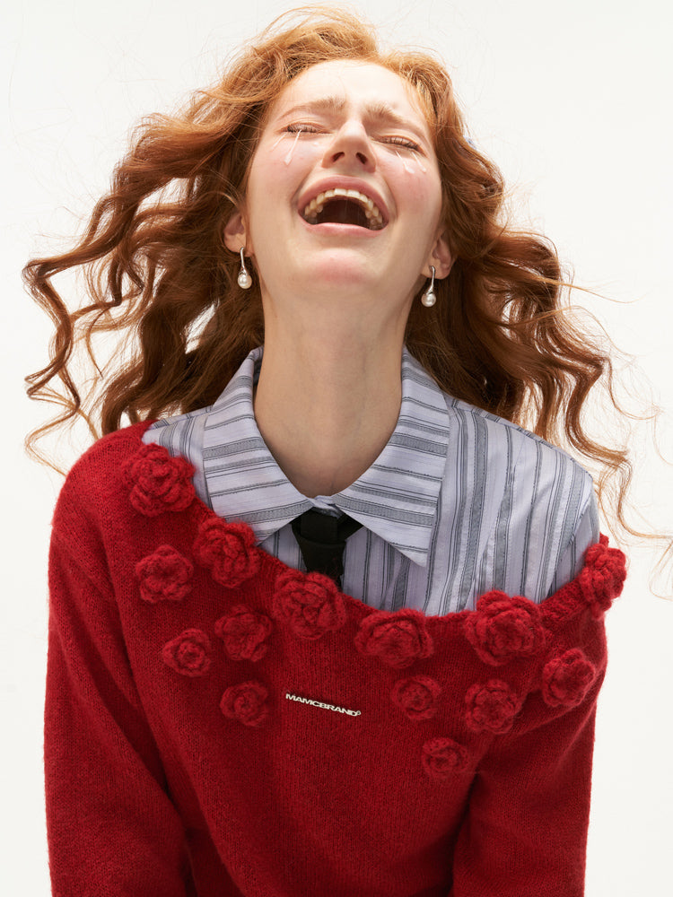 MAMC 'Rose Garden' Off-Shoulder Knit Cardigan
