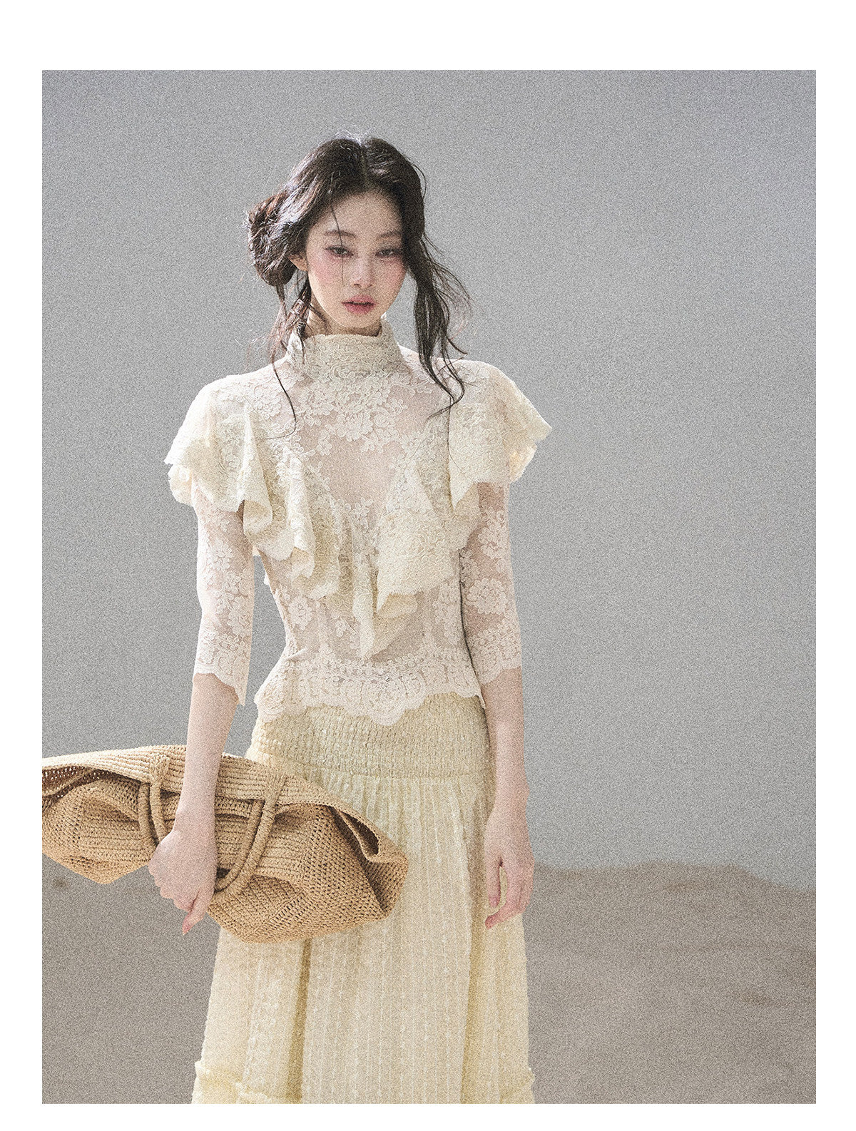 ShaoYeYan Aomalm Semi-Transparent Flower Pure Desire Sheer Lace Top
