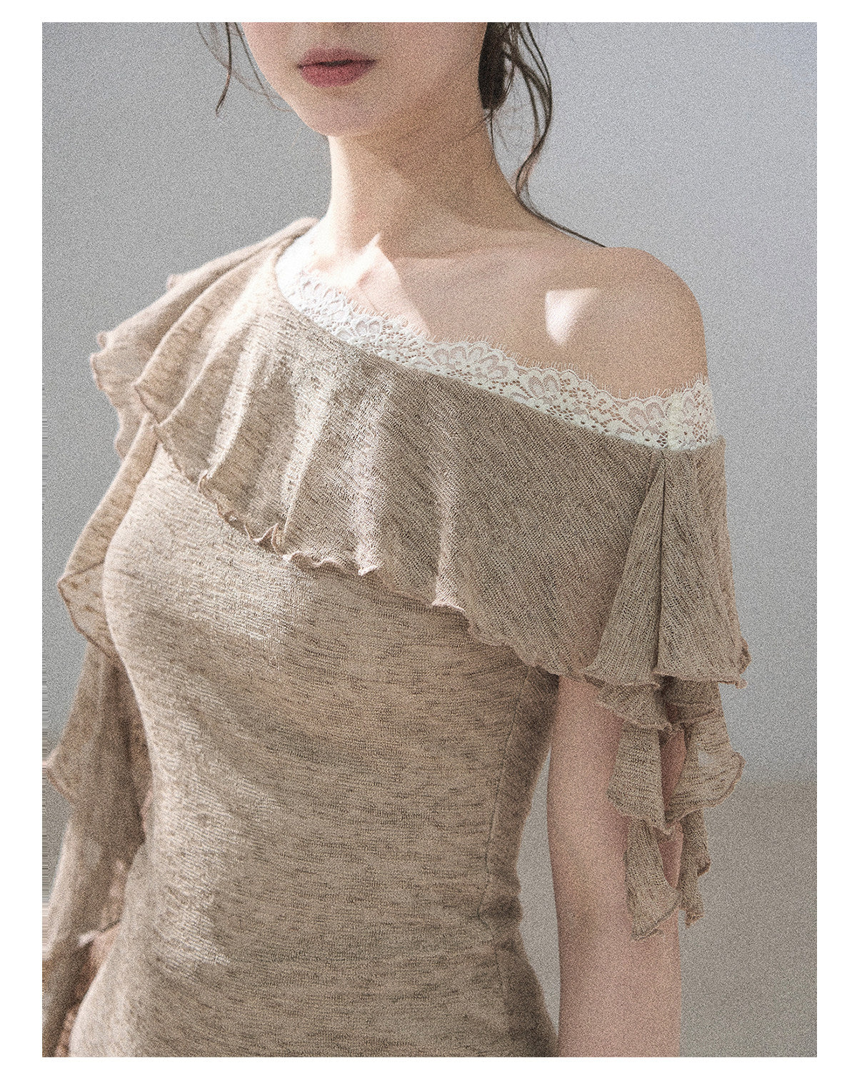 ShaoYeYan Aomalm Before Sunset Falls Korean Off-Shoulder Lace Top
