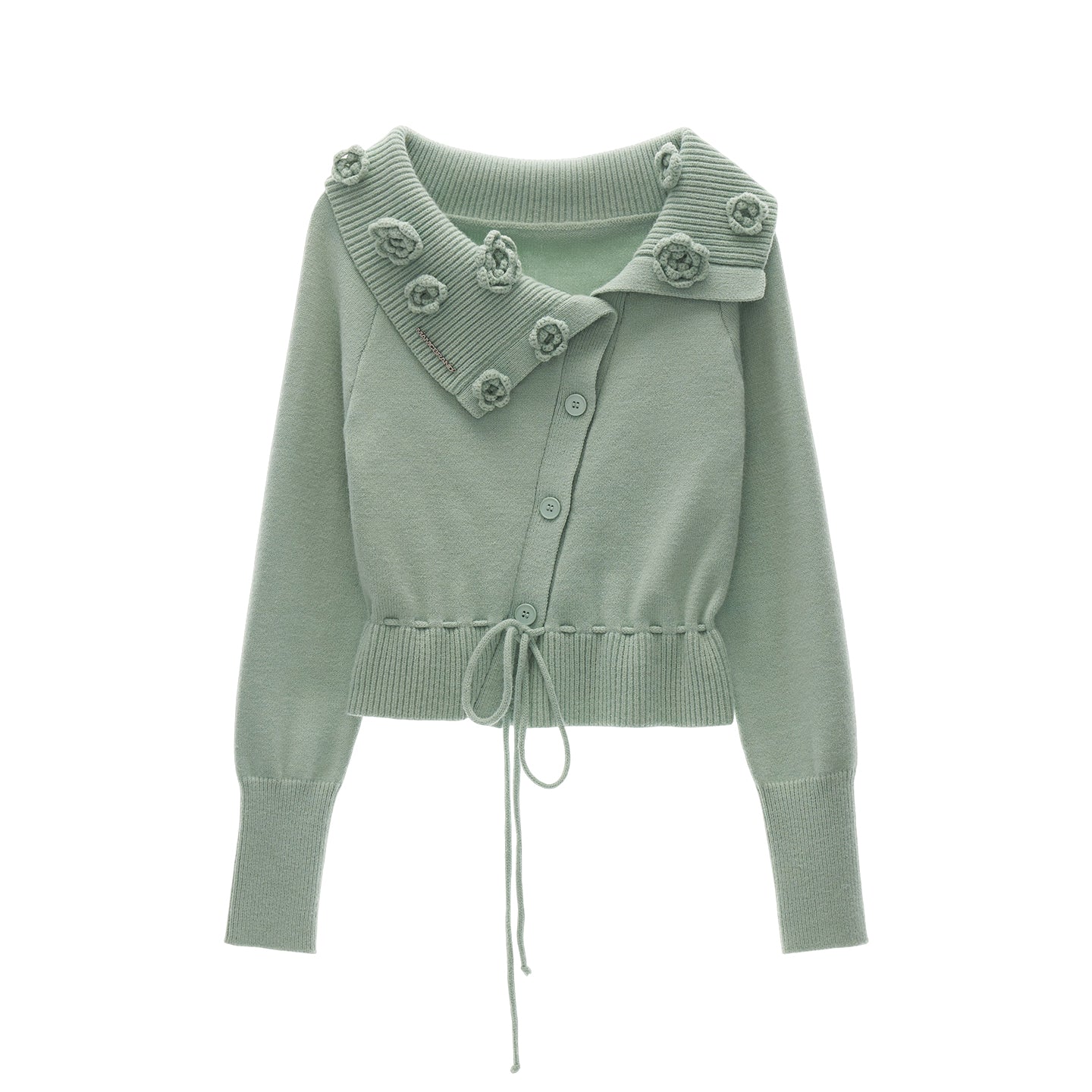 MAMC Off-Shoulder Rose Button Sweater