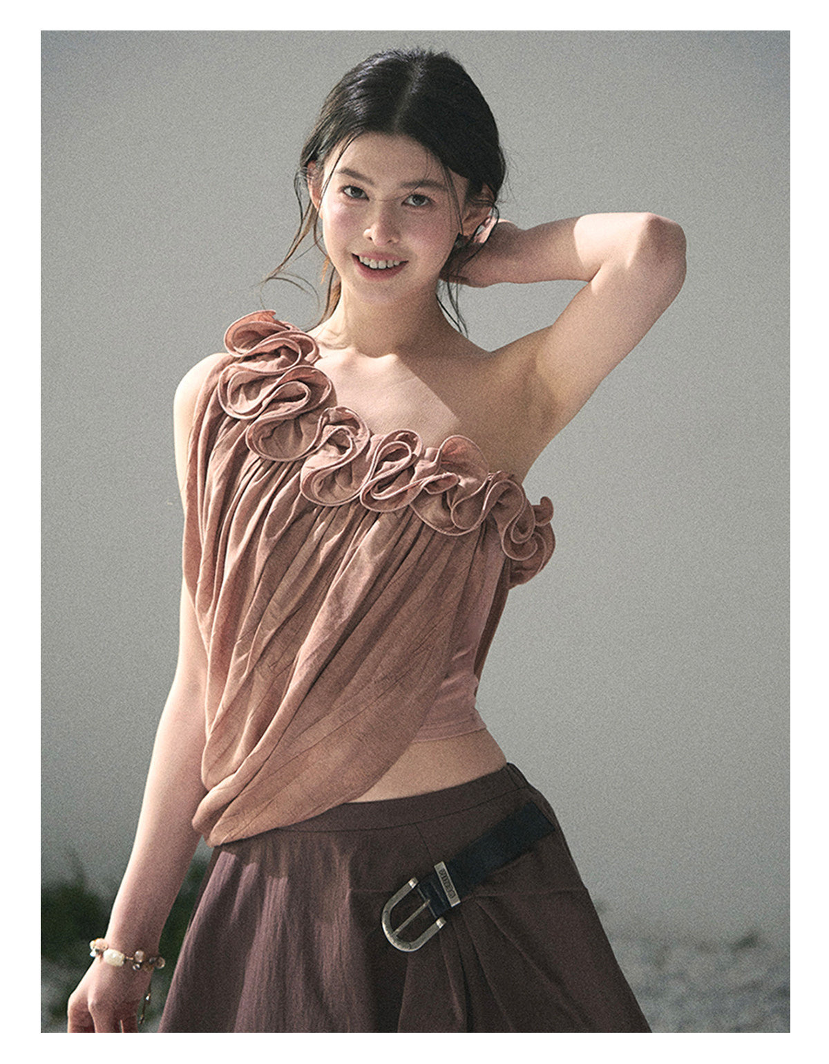 ShaoYeYan Aomalm Late Spring Where Flowers Fall French Off-Shoulder Ruffle Top