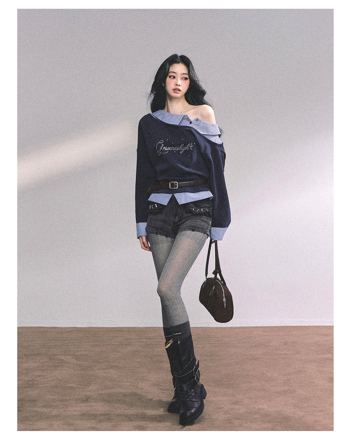 ShaoYeYan Leicester Girls High Fake Two-Piece American Plaid Hoodie