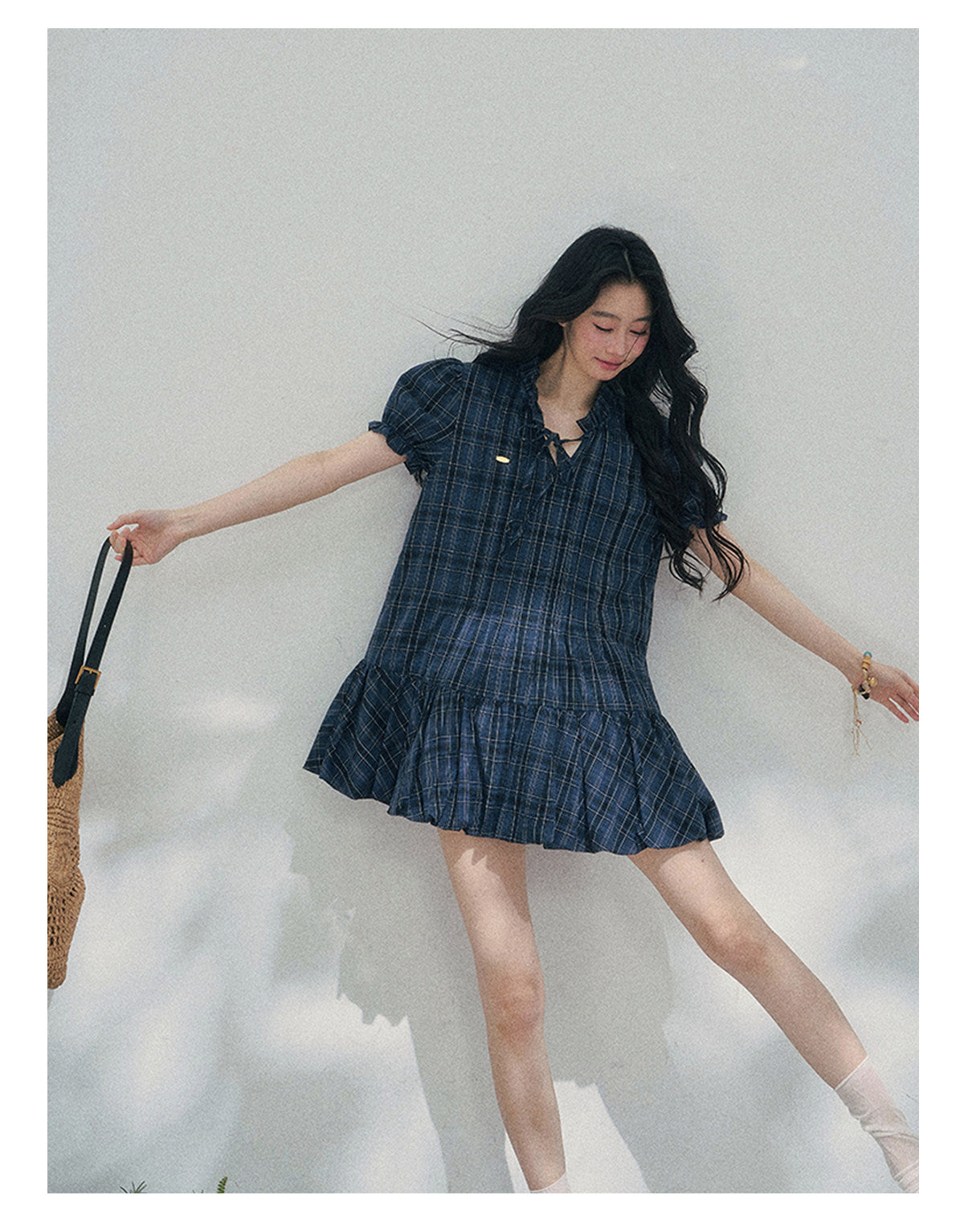 ShaoYeYan Aomalm Simple Skirt with Light Pleats French Bubble Sleeve Dress