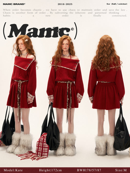 MAMC Plaid Panel Off-Shoulder Dress Sweater