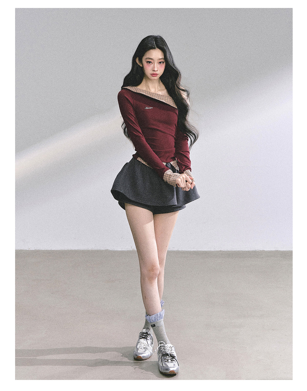 SHAOYEYAN Mock Two-Layer Waist-Defining Striped Tee