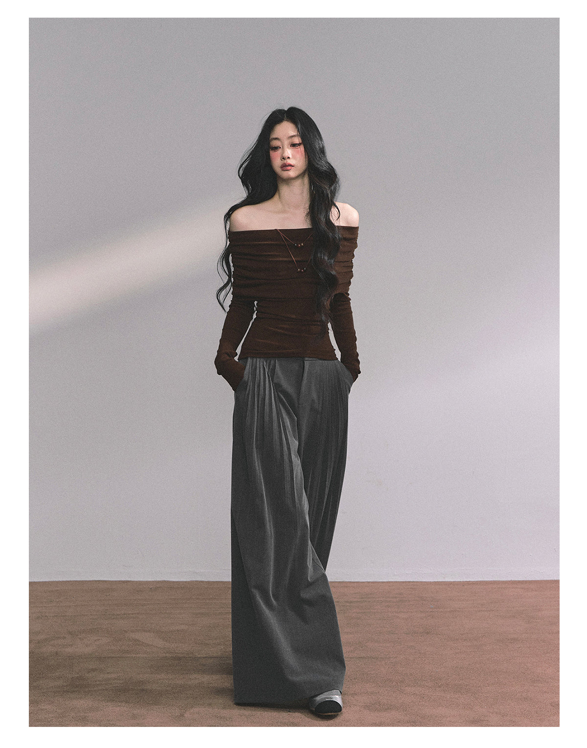 ShaoYeYan Reed College Off-Shoulder American Long Sleeve Top