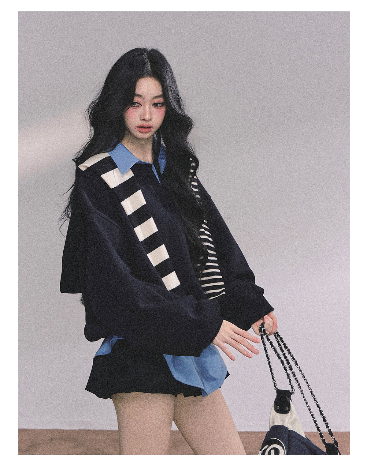 ShaoYeYan High IQ College Fake Two-Piece American Loose Fit Hoodie