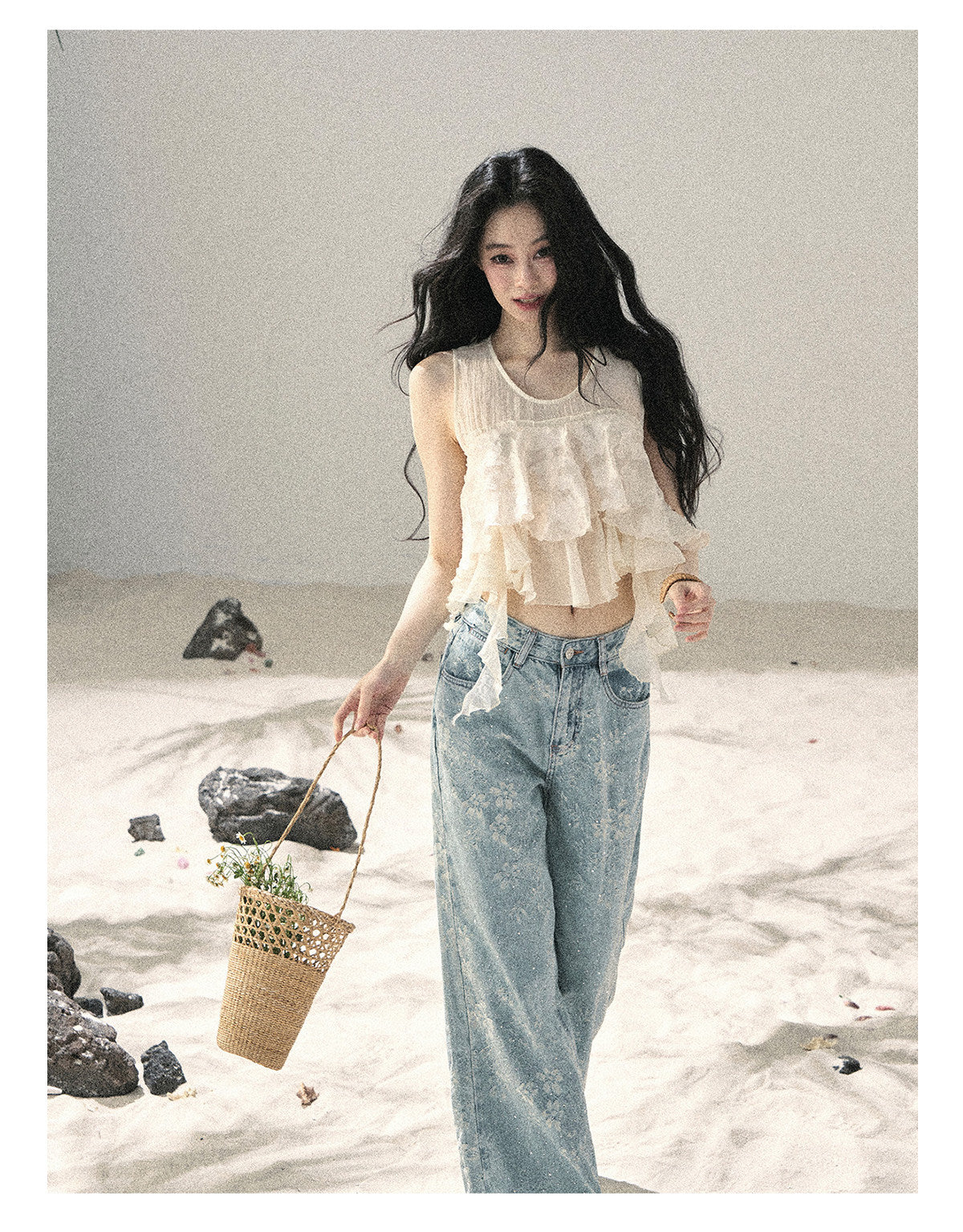ShaoYeYan Aomalm Moonlight Flows Across the Lake French Chiffon Mesh Top