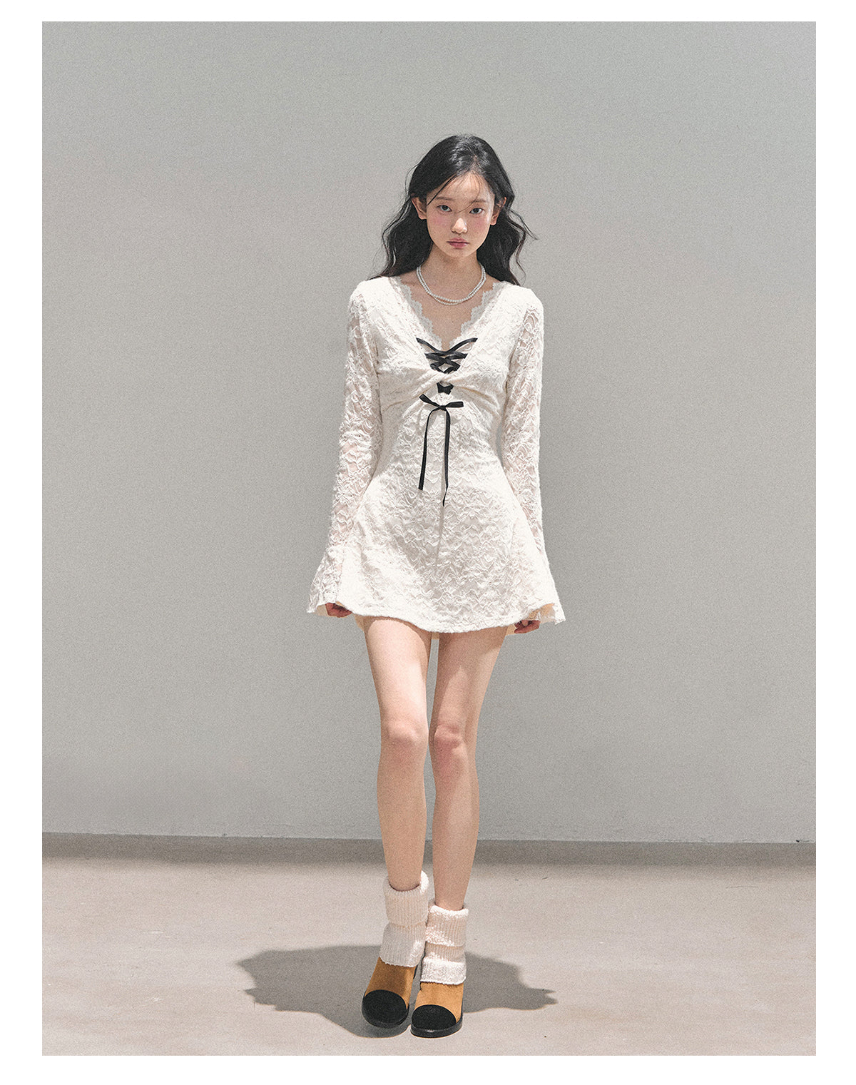 ShaoYeYan Aomalm Listening to Blank Long Sleeve Lace Dress