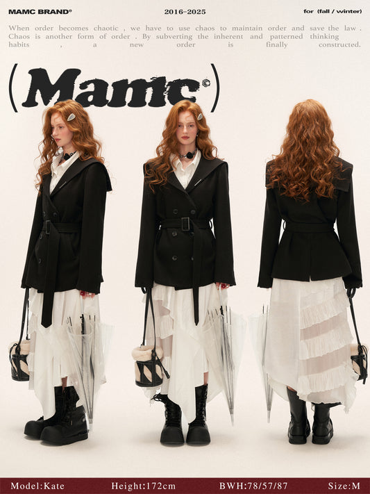 MAMC Buttoned Collar Academic Style Wool Blend Coat