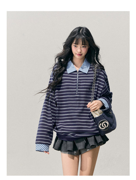 ShaoYeYan Aomalm She Vanished Into Blue Fake Two-Layer Striped Shirt