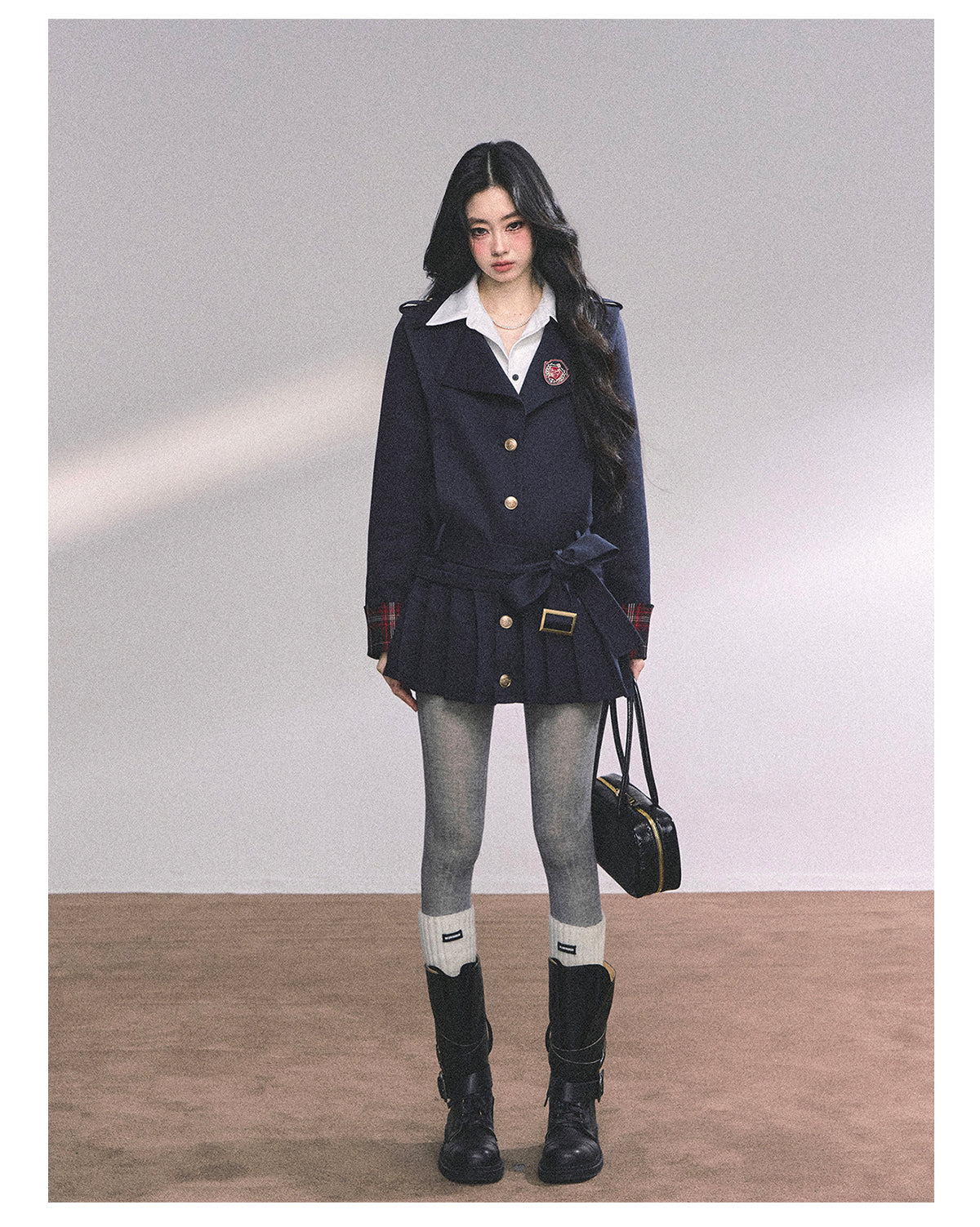 ShaoYeYan Ivy League Prep Student Fake Two-Piece American Long Sleeve Dress