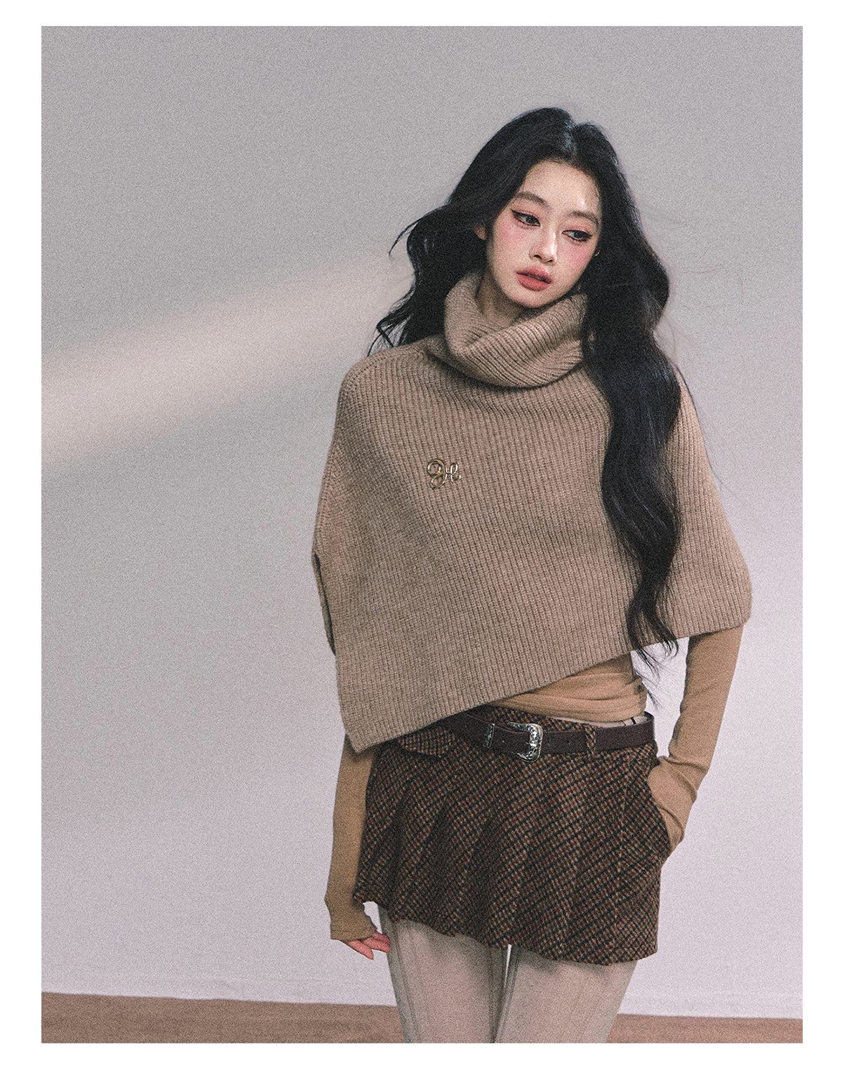 ShaoYeYan Late Autumn Sycamore Korean Style Loose High-Neck Sweater & Shawl
