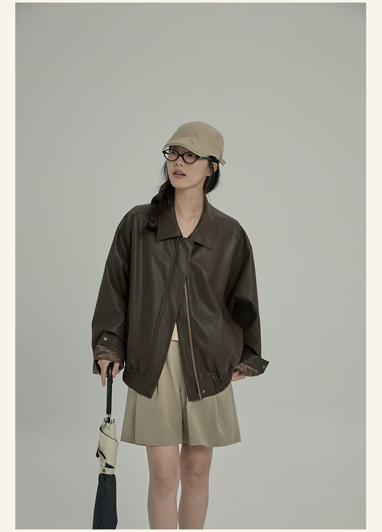 HAVERICE Classic Soft Leather Zip-Up Coat