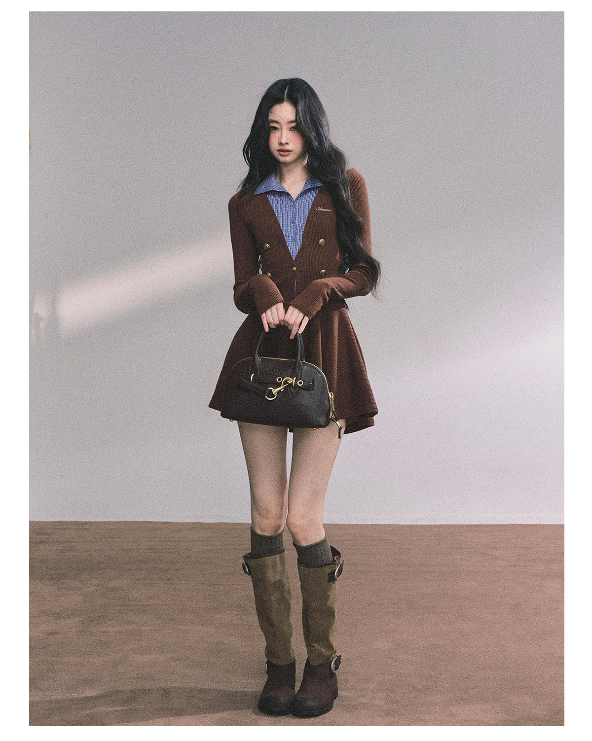 ShaoYeYan Soft Focus Autumn Fake Two-Layer Knit Dress