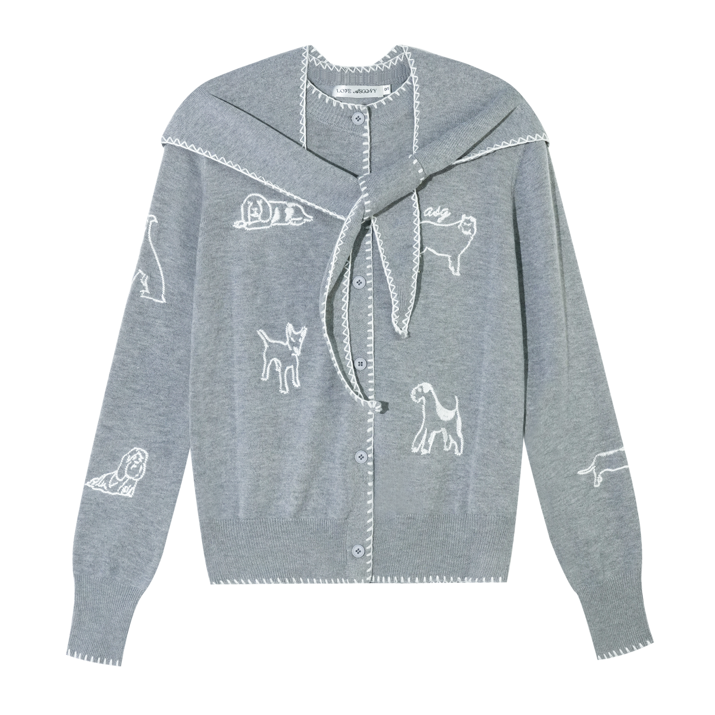 AsGony Puppy Embroidery Trim Hooded Knit Set