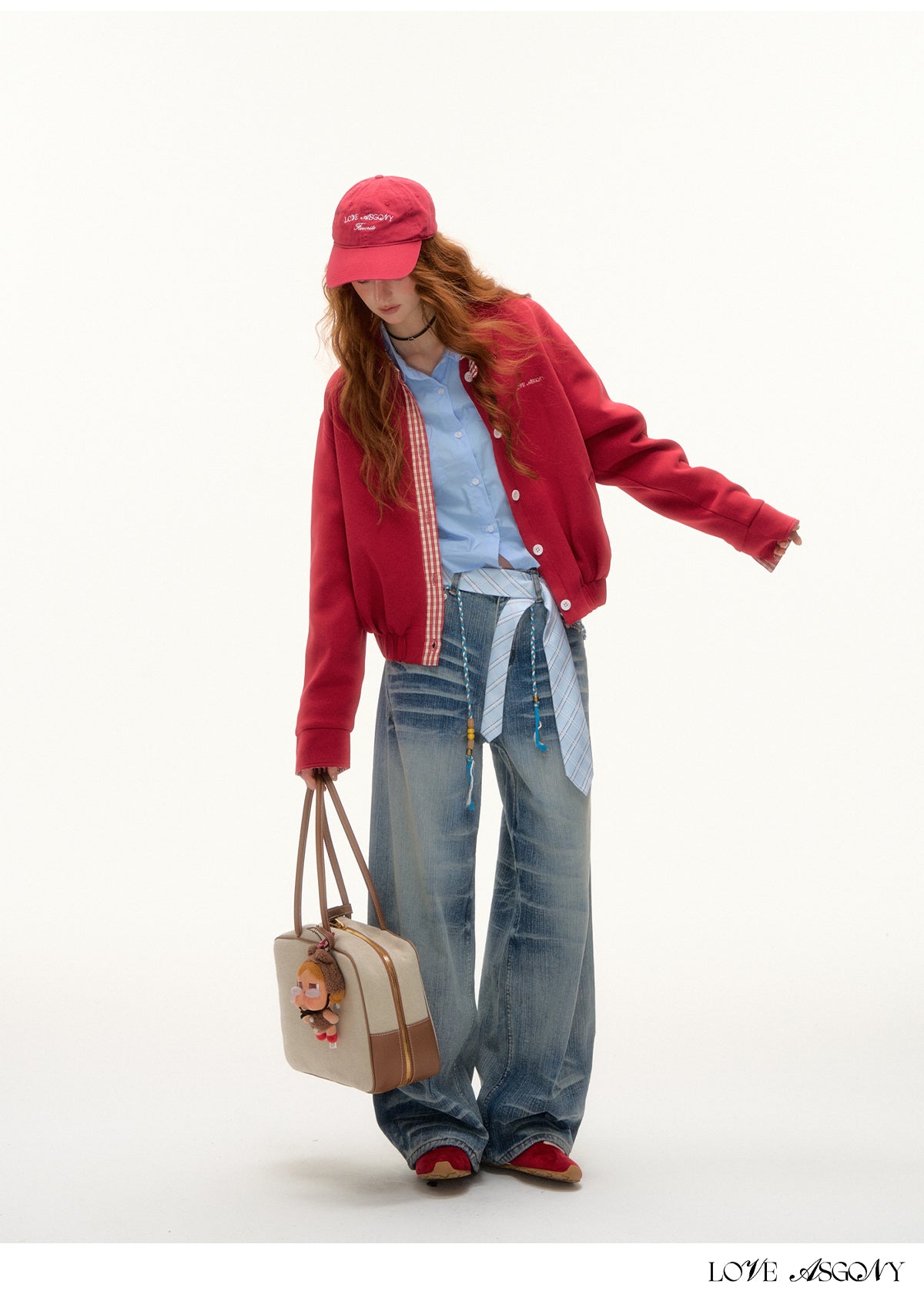 AsGony MIU Style Plaid Collar Sweatshirt Jacket