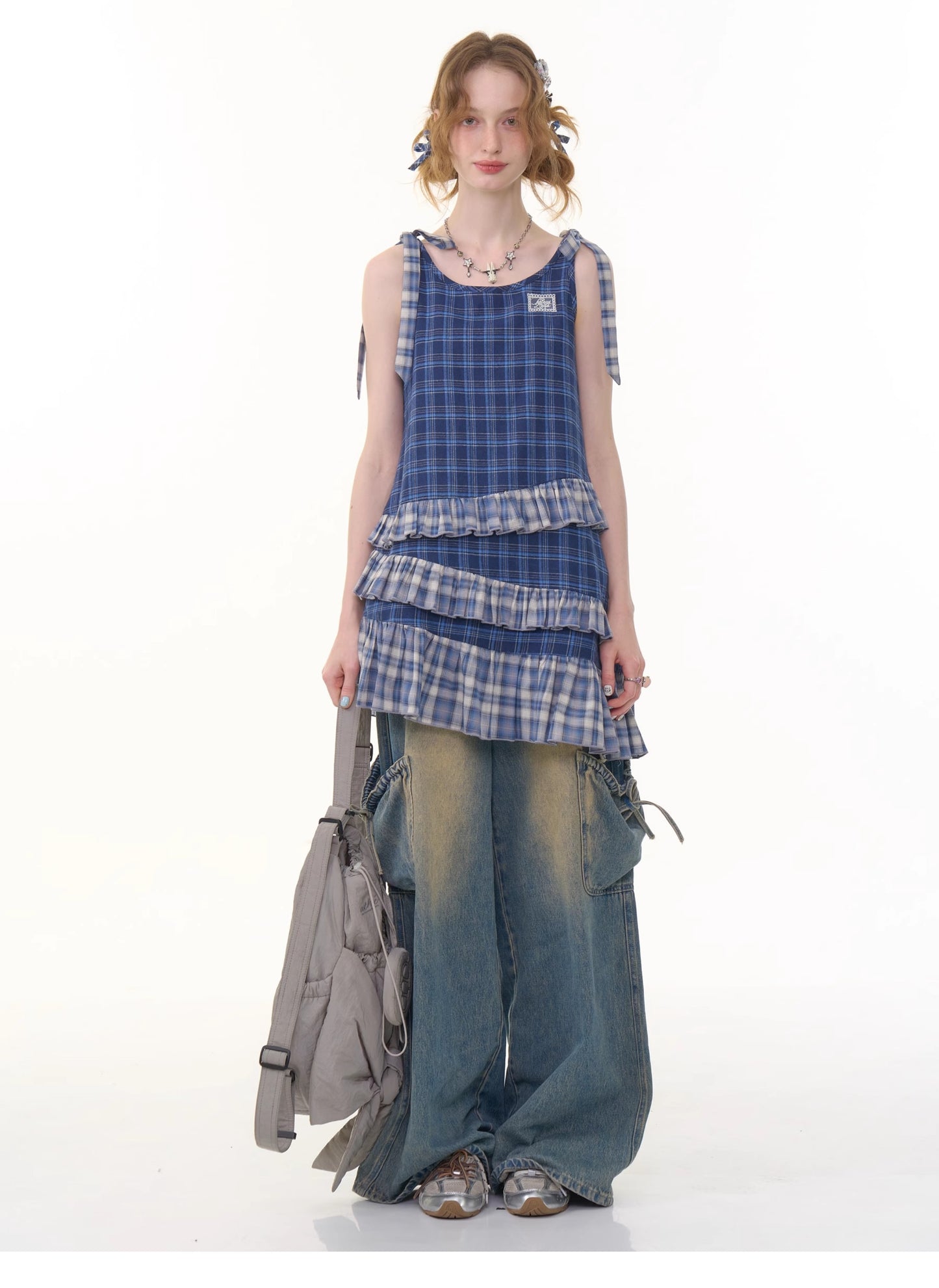 ziziFei Retro Blue Gingham Dress