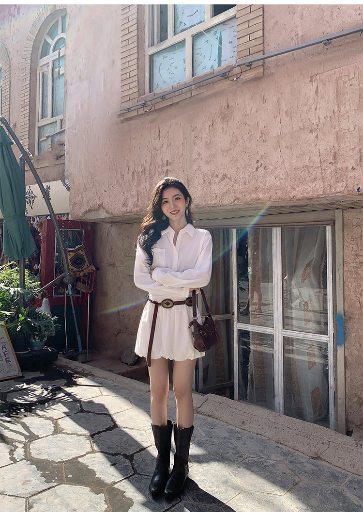 MULVAN "Camellia White" Shirt Dress