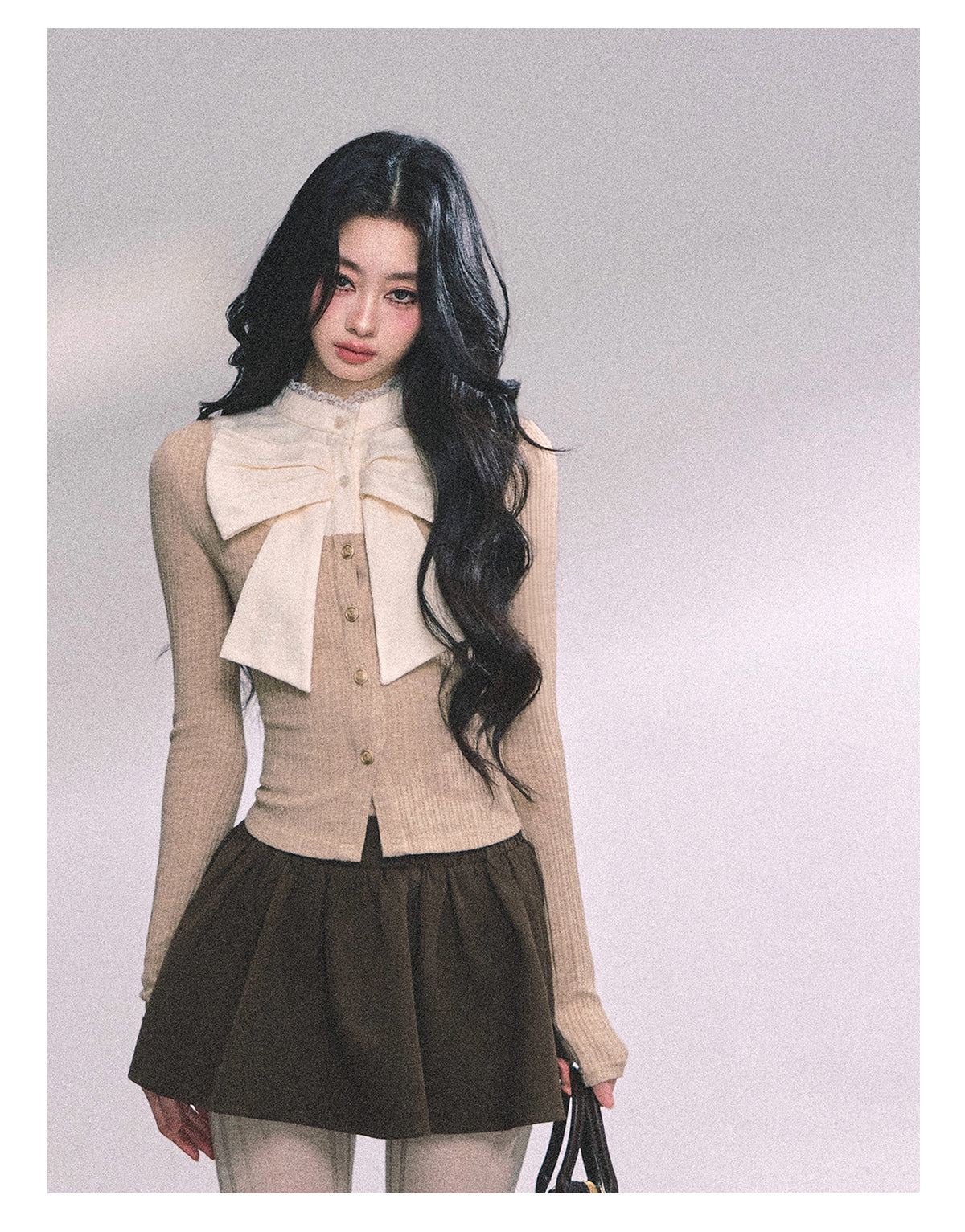 ShaoYeYan Chanson Crêpe Fake Two-Layer French Bow Lace T-Shirt