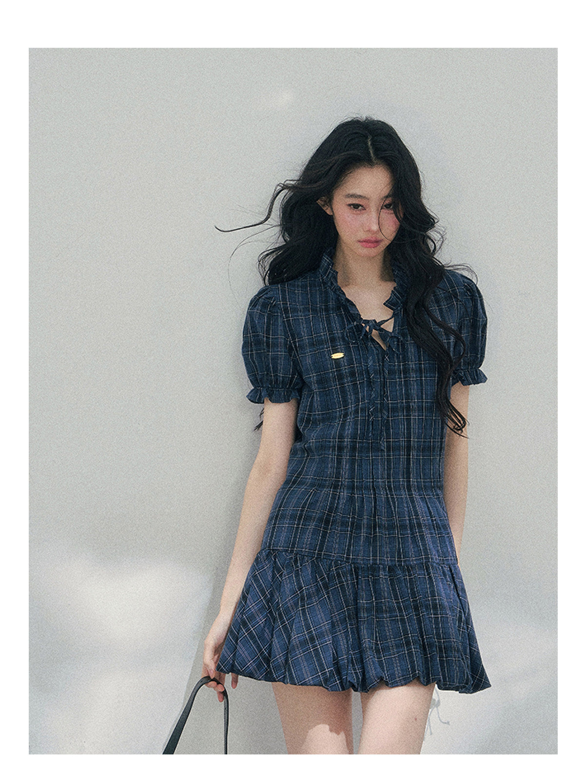ShaoYeYan Aomalm Simple Skirt with Light Pleats French Bubble Sleeve Dress