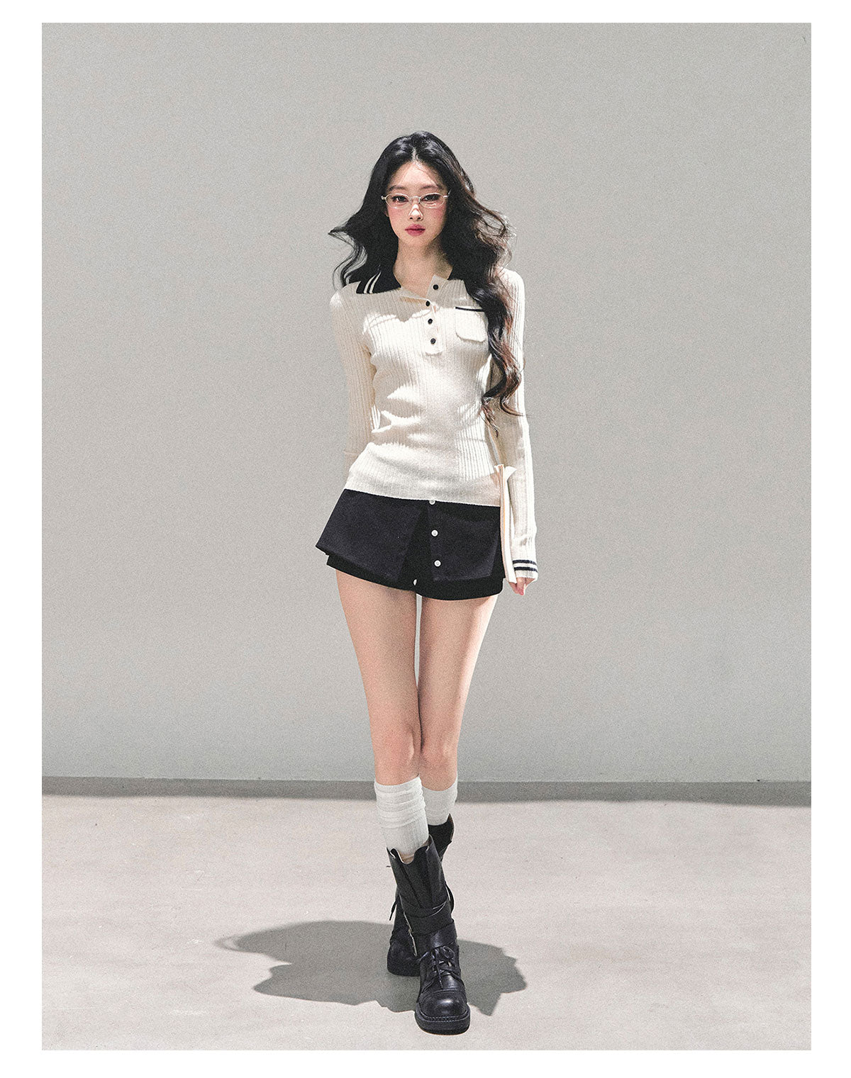 ShaoYeYan Wendy's Letter Long Sleeve Polo Knit Sweater
