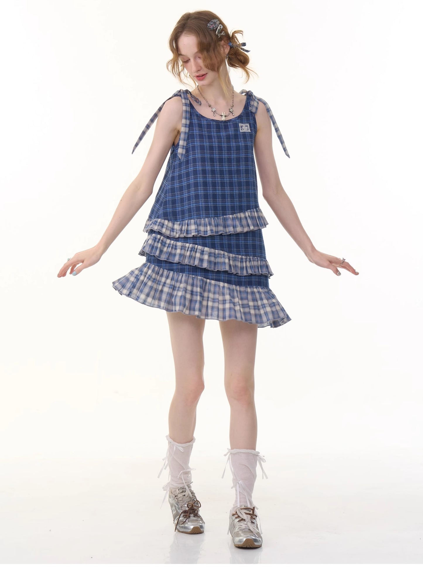 ziziFei Retro Blue Gingham Dress