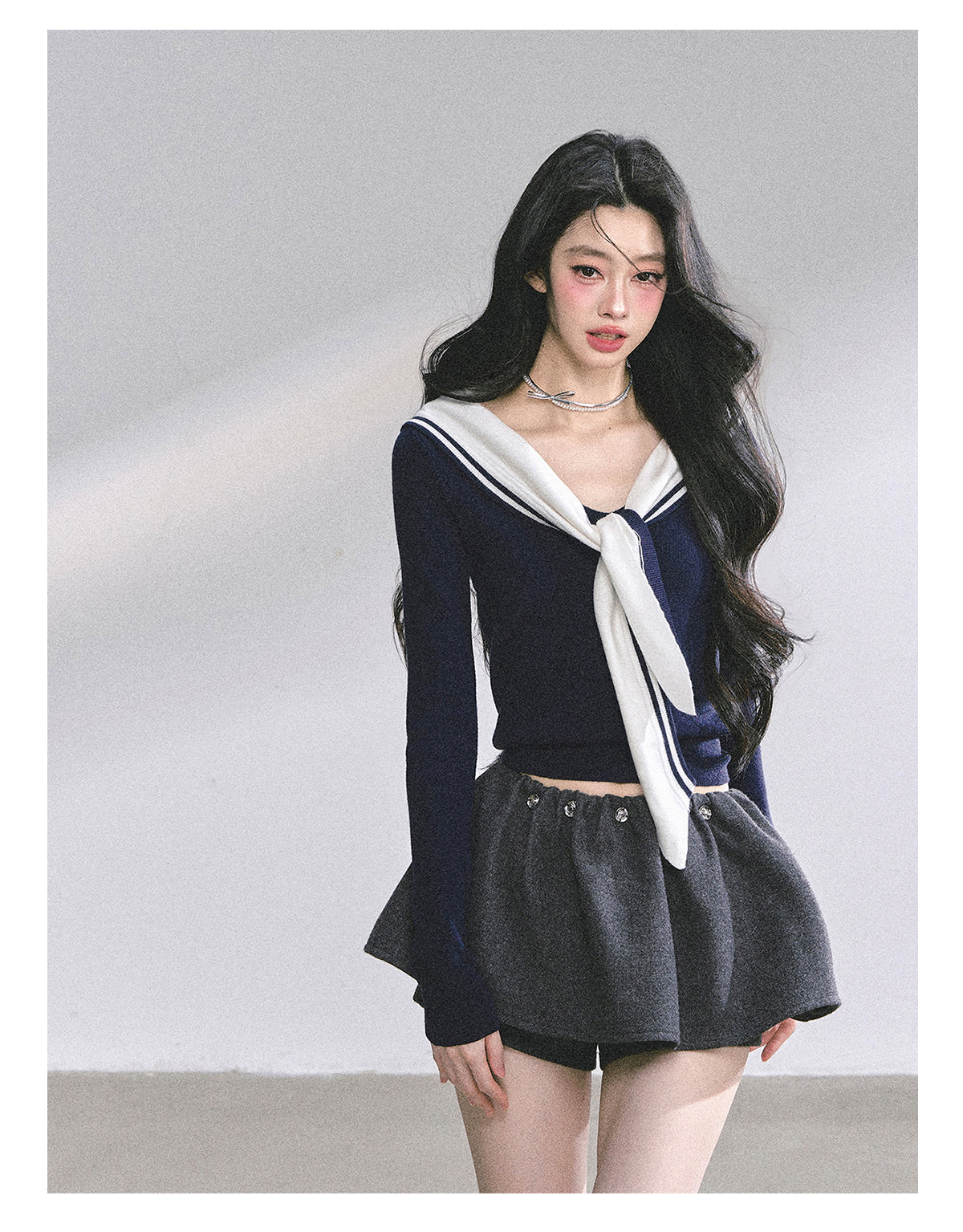SHAOYEYAN American Long Sleeve Sailor Collar Slimming Tee