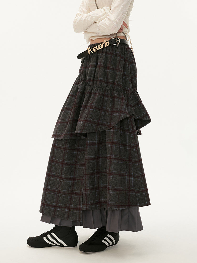 MAMC Vintage Plaid Layered Midi Skirt