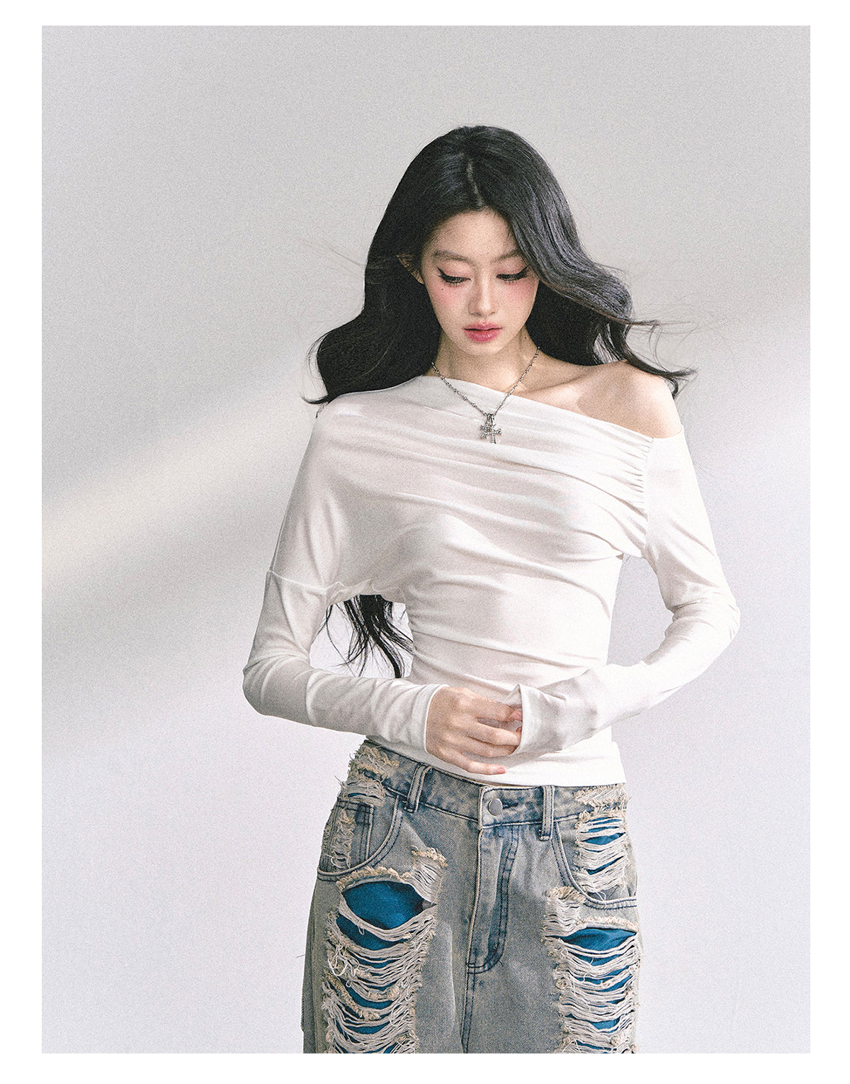 SHAOYEYAN Korean Mature Style Off-Shoulder Tee