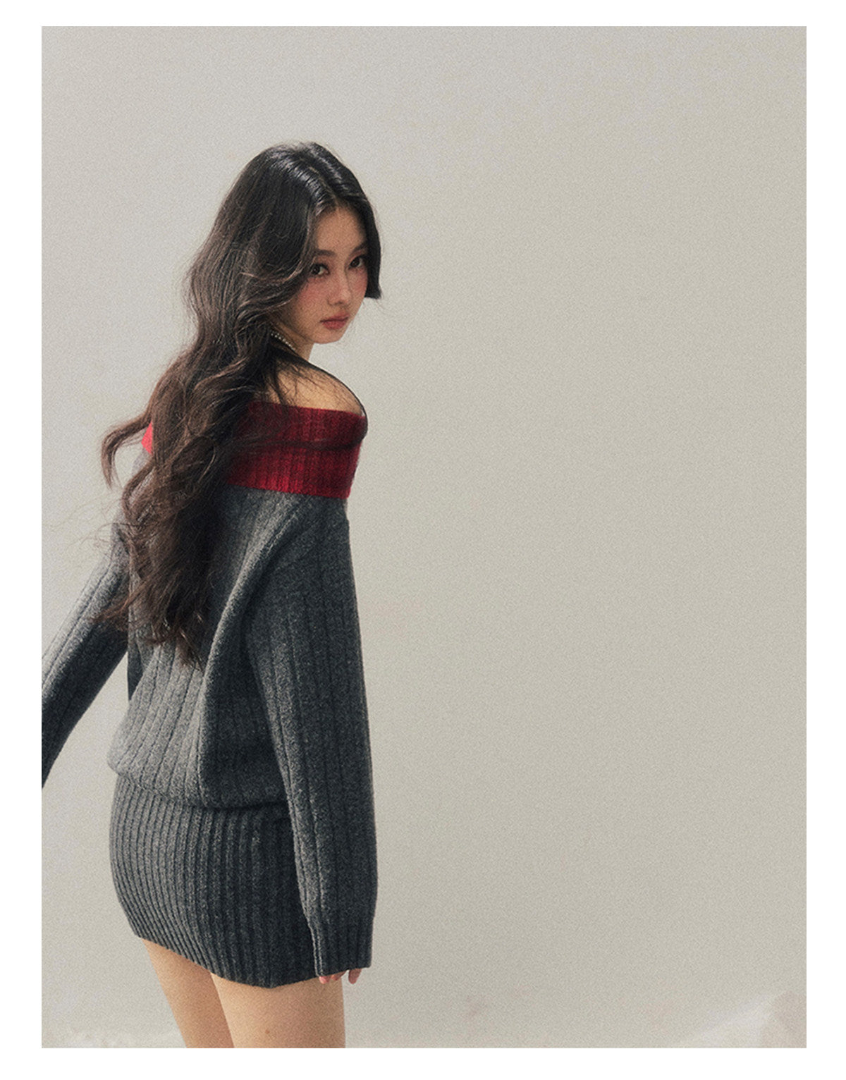 ShaoYeYan Aomalm Memory's Snow Depth Off-Shoulder Sweater Dress