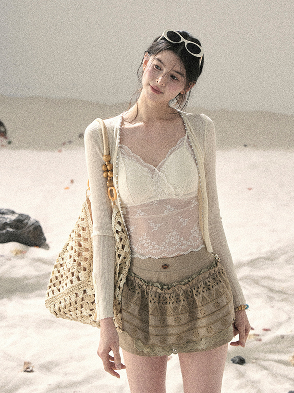 ShaoYeYan Aomalm Misty Veil Sheer Off-Shoulder Sun Cover-Up